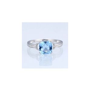 925 Stamped Sky Blue Cushion Cut Solitaire